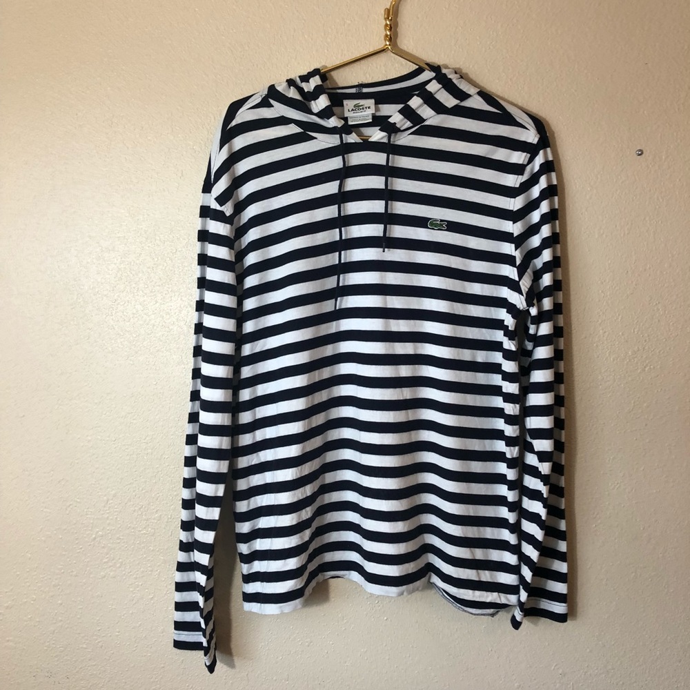 Men Lacoste pull over hoodie size5 stripe blk/wht